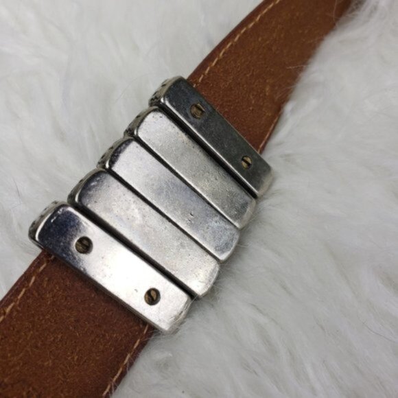 Vintage Brown Leather Belt with Ornate Silver Buckle main image 3